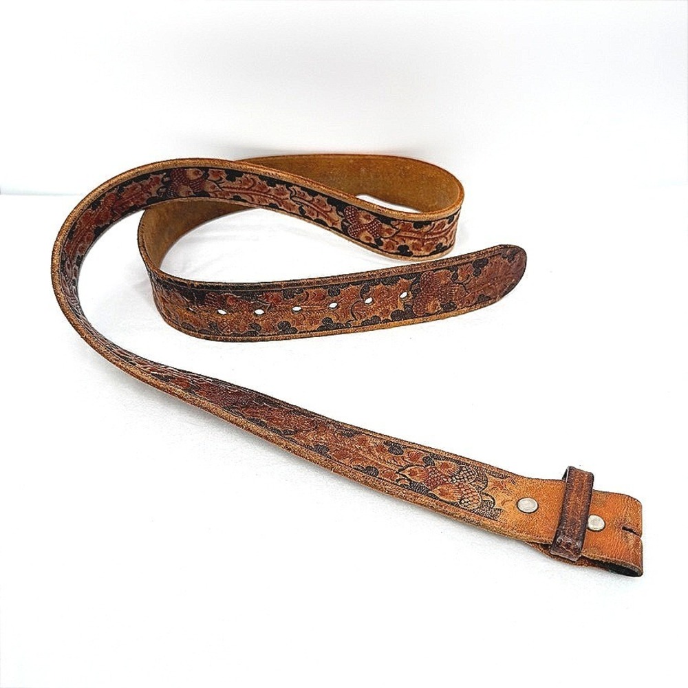 Leatherβ Snap On Belt Hand Tooled Acorn Oak Leaf Western Boho Brown Size 42